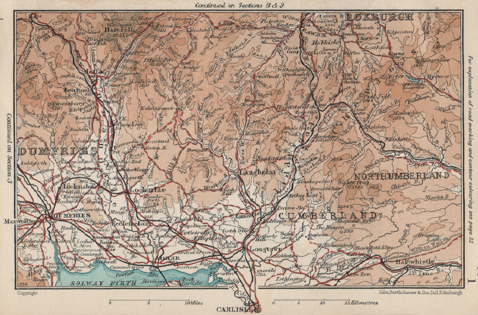 DUMFRIES & GALLOWAY. Vintage map plan. Cheviot Hills. Scotland Carlisle 1932